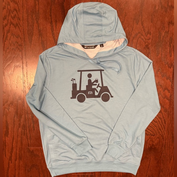 NEW TravisMathew Light Blue Hoodie Golf Cart Graphic Print Pullover Size L NWOT